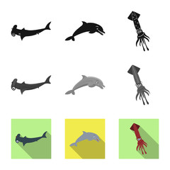 Isolated object of sea and animal icon. Set of sea and marine vector icon for stock.