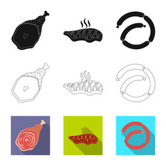 Vector design of meat and ham icon. Set of meat and cooking vector icon for stock.