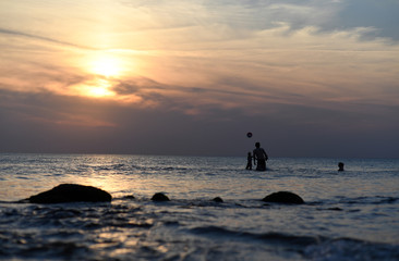 Fototapeta premium 12 JULY 2018 - OSTROW, POLAND: Polish Baltic sea during summer