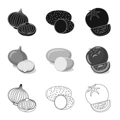 Isolated object of vegetable and fruit logo. Set of vegetable and vegetarian stock vector illustration.