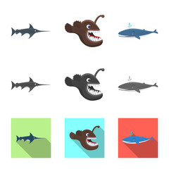 Vector design of sea and animal logo. Set of sea and marine vector icon for stock.