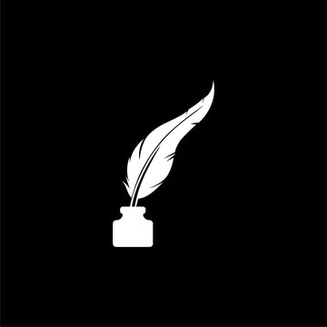 Classic feather quill illustration icon or logo on dark background