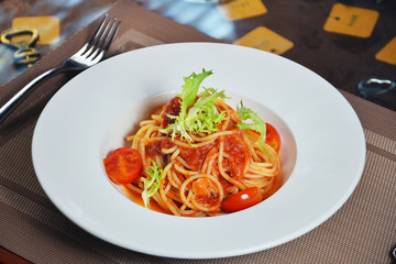 A dish of Delicate spaghetti