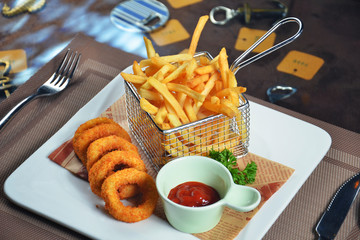 French fries and squid rings