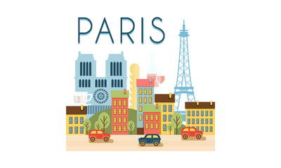 City street, Paris travel poster vector Illustration on a white background