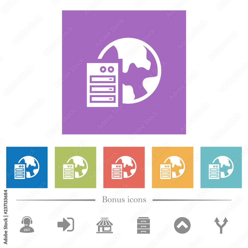 Poster web hosting flat white icons in square backgrounds