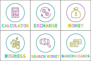 Calculation Exchange Money Set Vector Illustration