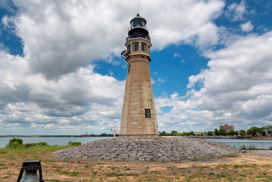 Buffalo North Breakwater Lighthouse in summer day, Lake Erie, Buffalo, New York.