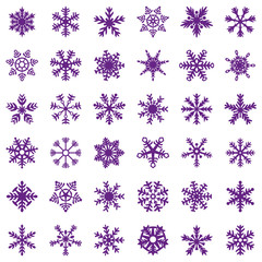 Snowflake vector icon background set proton purple color. Trend 2019. Winter white christmas snow flake crystal element. Weather illustration ice collection. Xmas frost flat isolated silhouette symbol