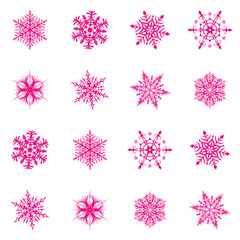 Snowflake vector icon background set plastic pink color. Trend 2019. Winter white christmas snow flake crystal element. Weather illustration ice collection. Xmas frost flat isolated silhouette symbol