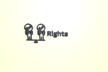 3D illustration of Rights, blue color and blue text with yellow background.