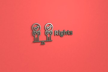 3D illustration of Rights, grey color and grey text with red background.
