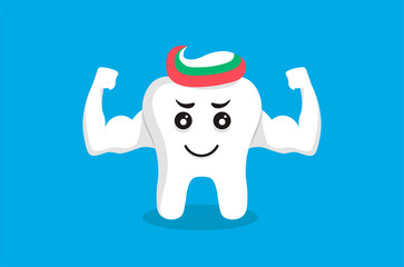 Strong muscle tooth with paste on blue background