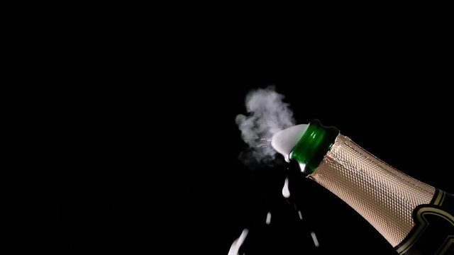 HD - Champagne bottle explosion with cork popping splash