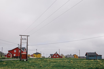 Travel to Norway. Beautiful authentic colorful houses in small towns in the North of Norway