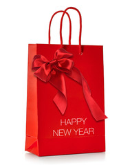 Gift or red shopping bag for christmas or xmas isolated on white background 