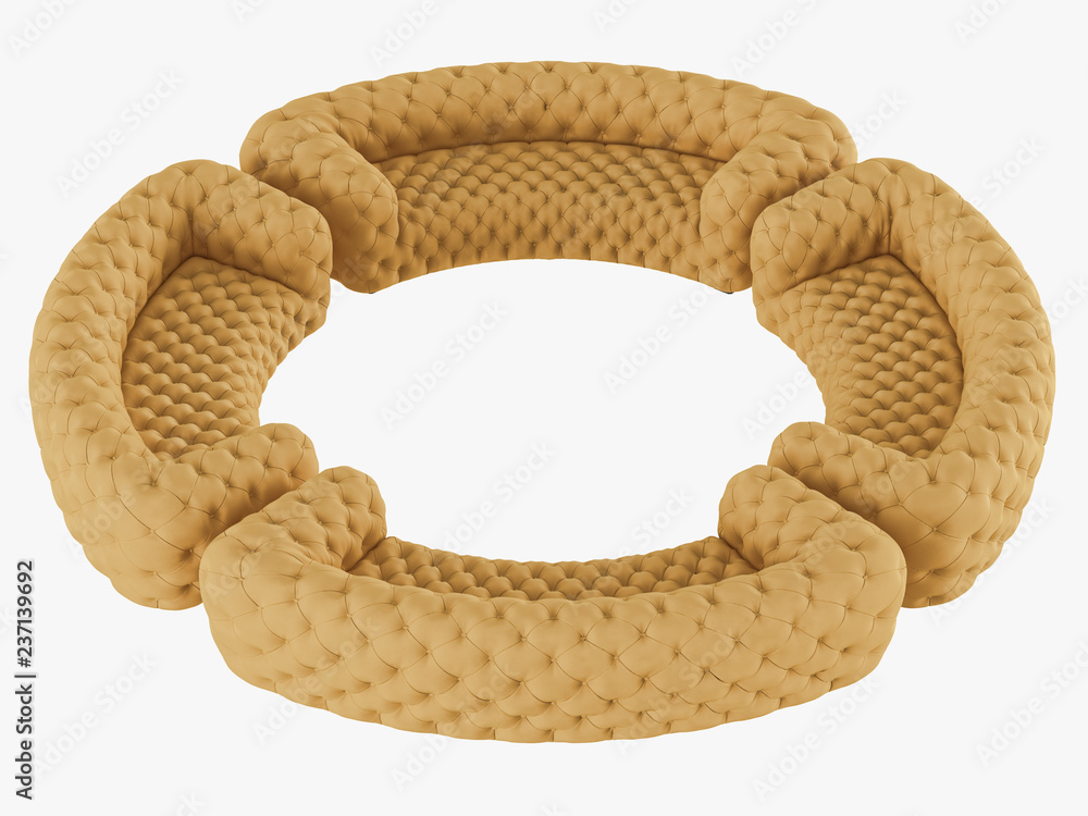 Aufkleber soft yellow sofas stand in a circle 3d rendering