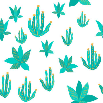 vector cactus exotic pricky childish funny plant seamless pattern on white word for design paper textil 