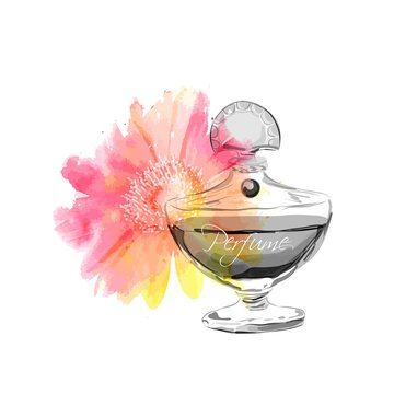perfume bottle watercolor flower clip art preview