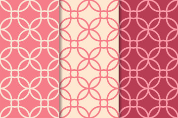 Cherry red geometric set of seamless patterns - 237142016