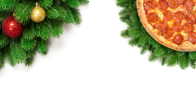 Christmas Pizza Isolated On A White Background