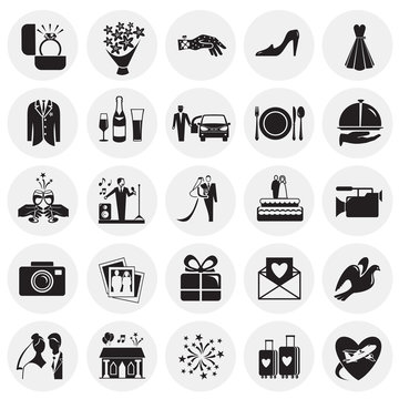 Wedding icons set on circles background for graphic and web design, Modern simple vector sign. Internet concept. Trendy symbol for website design web button or mobile app