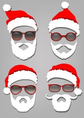 Santa Claus. Santa hats, beards and glasses. Hipster style.  Vector illustration
