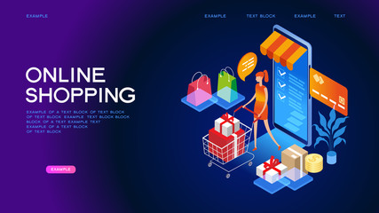 Online shopping isometric concept banner