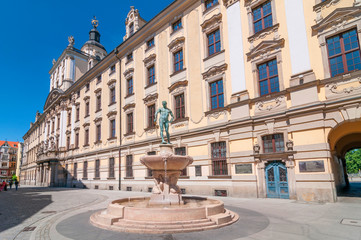 Fencer fountain at the university main building in Wroclaw, Lower Silesia, Poland.