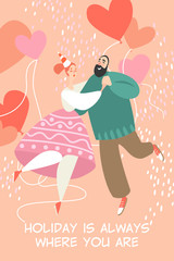 Vector illustration of Valentines day with a happy  dancing couple