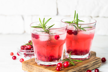 Cocktail with cranberry, vodka, rosemary and ice.