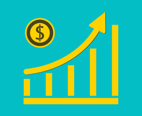Business dollar coin concept growth chart on graph background.vector Illustrator