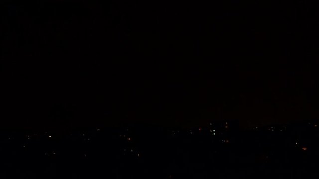 Lighting, Thunderbolt over Buildings in City, Town, Storm in Night, Downtown 