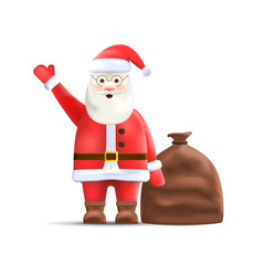 Santa Claus with Sack Isolated on Background. Big Santa Sack with Gifts. Christmas Character. Vector Illustration.