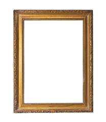 Fototapeta premium Vintage gilded round frame with an ornament isolated on white. Retro style.