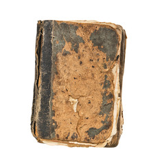old book vintage battered book cover isolated on white background.