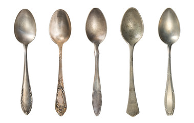 Vintage tea spoons  isolated on a white background. Retro silverware.