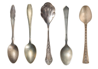 Vintage tea spoons  isolated on a white background. Retro silverware.