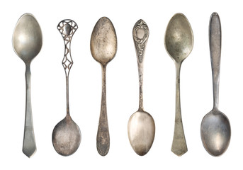 Vintage tea spoons  isolated on a white background. Retro silverware.