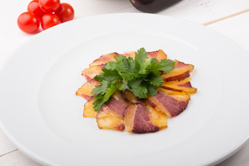 Slices of smoked horse meat