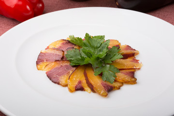 Slices of smoked horse meat