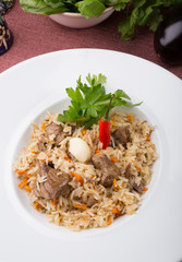 Traditional uzbek rice pilaf dish