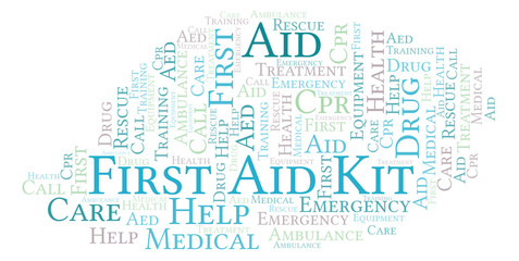 Obraz premium First Aid Kit word cloud, made with text only.