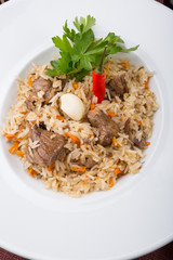 Traditional uzbek rice pilaf dish