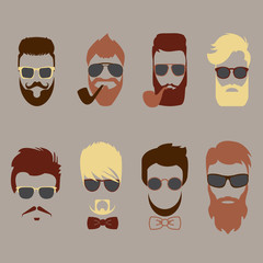 Set of color mustache, beards, hair hipster