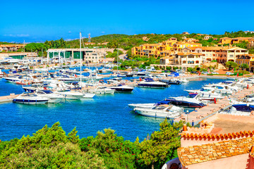 View of Porto Cervo, Italian seaside resort in northern Sardinia, Italy. Centre of Costa Smeralda....