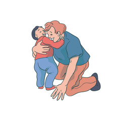 Chłopiec szczęśliwy tulenie malucha. Rodzinnego czasu wektorowa ilustracja, pojęcie szczęśliwy rodzicielstwo i dzieciństwo - 237148431