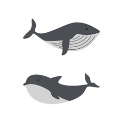 Obraz premium Whales and dolphins sea design icon vector set