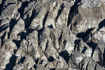 Vertical close-up view of glacier morraine in Annapurna, Himalayas of Nepal
