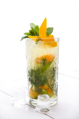 Alcohol cocktail on a white board